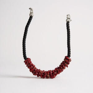 8" Red Coral Chip Necklace on Black Rope – Handmade Chunky Statement Jewelry